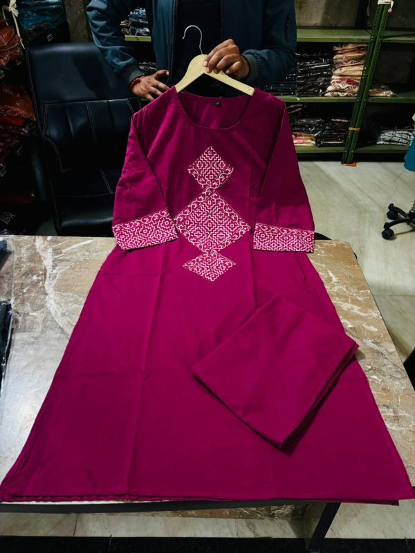 aline kurti pattern paired with ankle length pant kurta set
