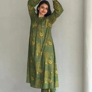 pure cotton discharge print kaftan style kurta set