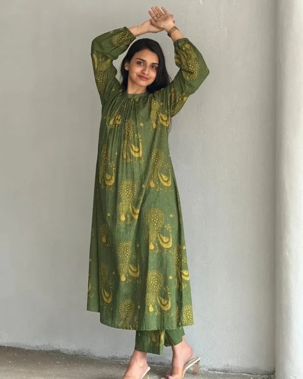 pure cotton discharge print kaftan style kurta set