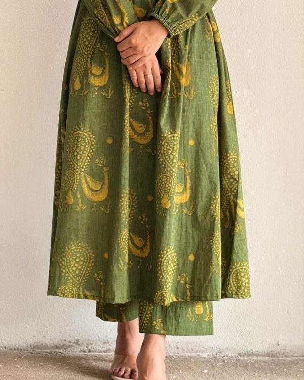 pure cotton discharge print kaftan style kurta set