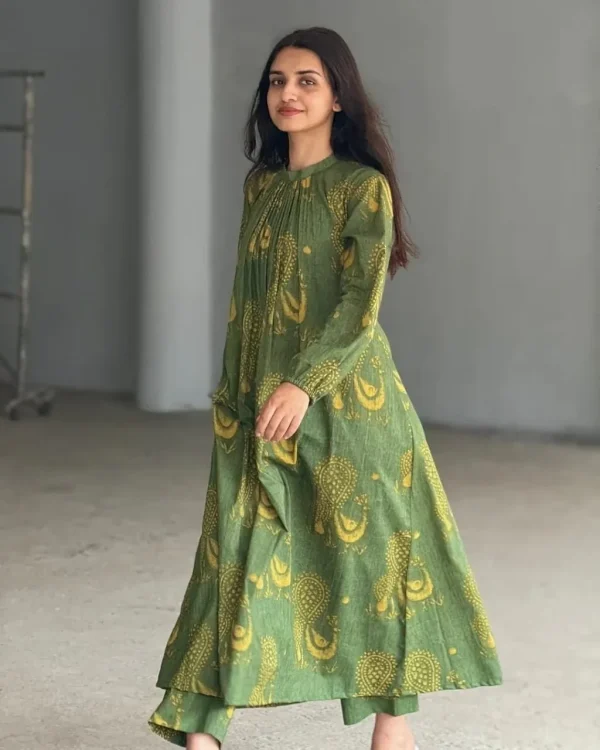 pure cotton discharge print kaftan style kurta set