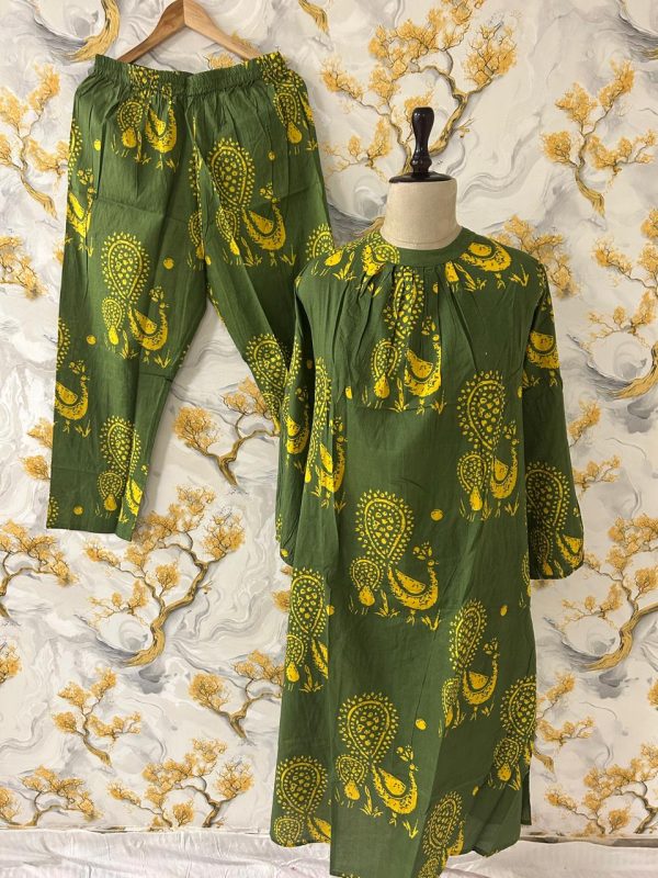 pure cotton discharge print kaftan style kurta set