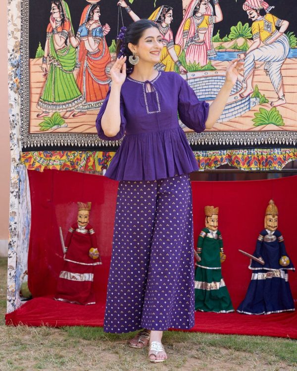 pure cotton discharge print kaftan style kurta set (copy)