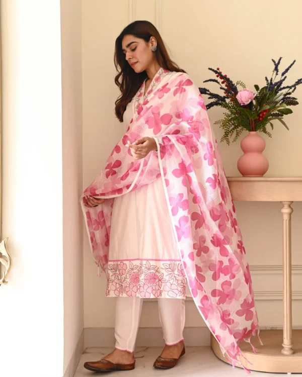 blush pink floral cotton dupatta set