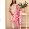 blush pink floral cotton dupatta set