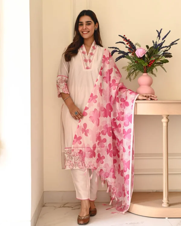 blush pink floral cotton dupatta set