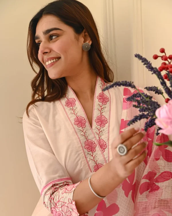blush pink floral cotton dupatta set