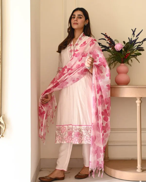 blush pink floral cotton dupatta set