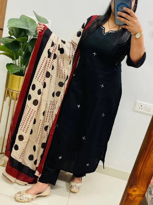 black cotton kurta dupatta set
