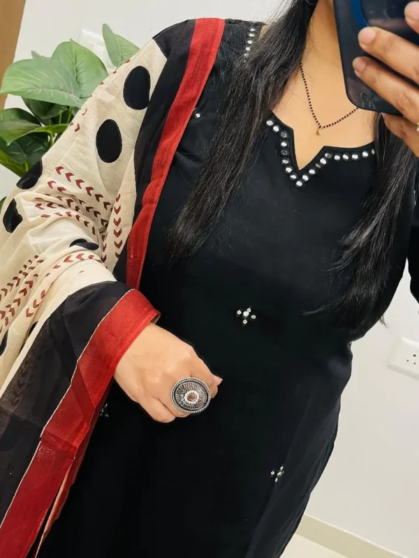 black cotton kurta dupatta set