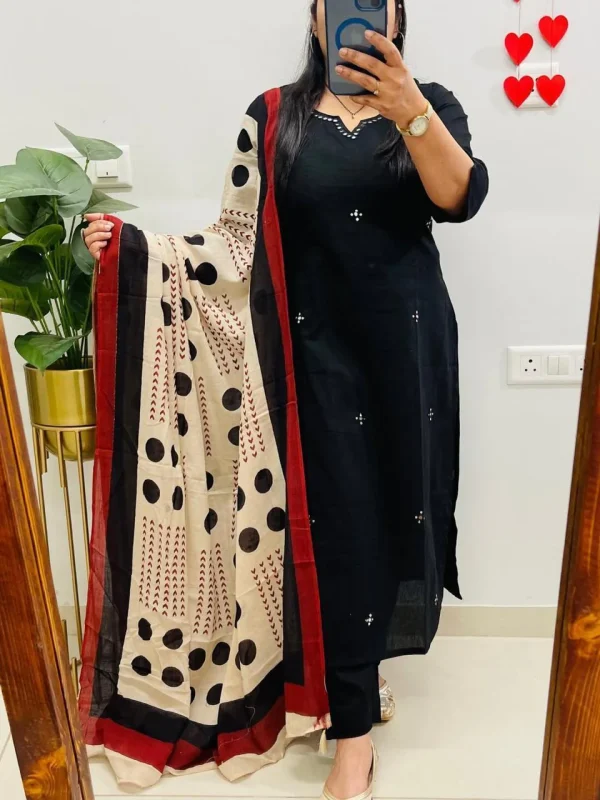 black cotton kurta dupatta set