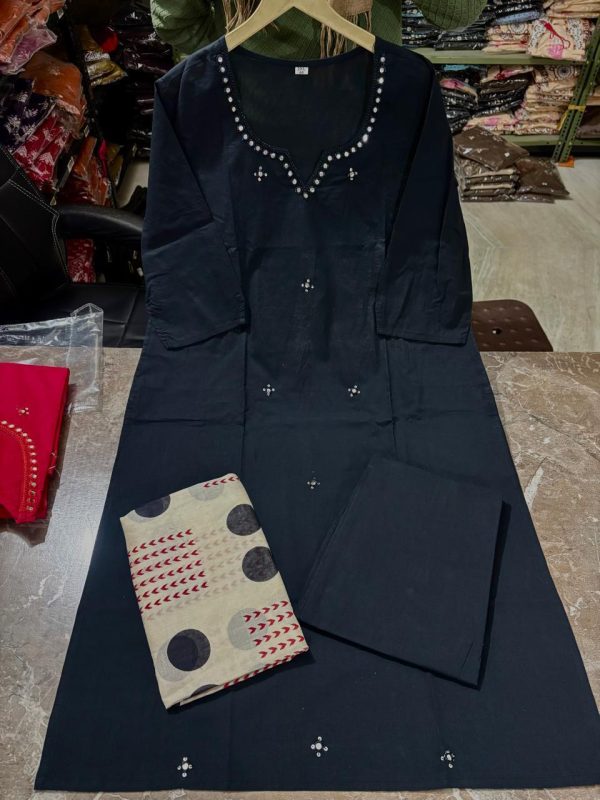 black cotton kurta dupatta set