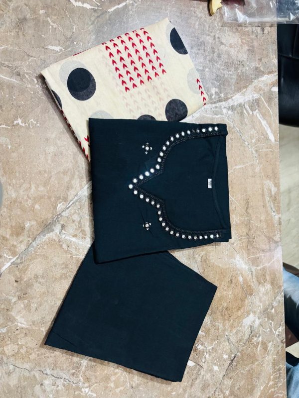 black cotton kurta dupatta set