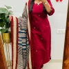 red cotton printed dupatta set