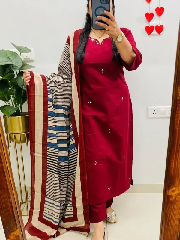 red cotton printed dupatta set