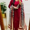 red cotton printed dupatta set