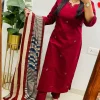 red cotton printed dupatta set