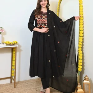 black embroidered dupatta set