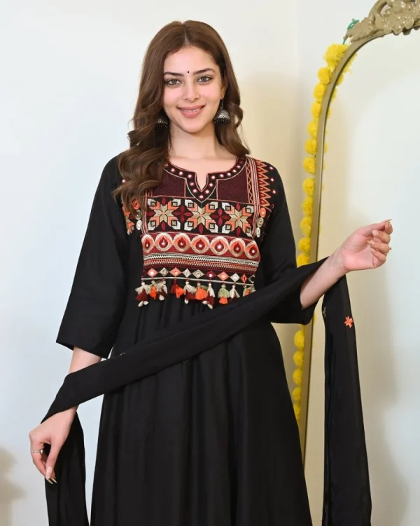 black embroidered dupatta set