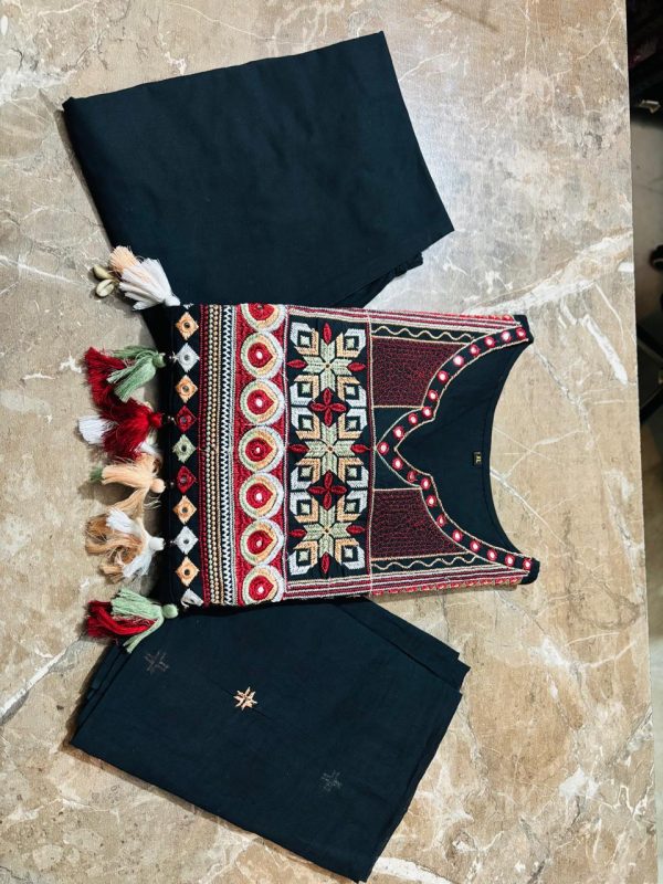 black embroidered dupatta set