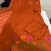 rust embroidered straight dupatta set