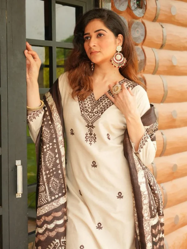 rust embroidered straight dupatta set (copy)