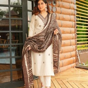 rust embroidered straight dupatta set (copy)