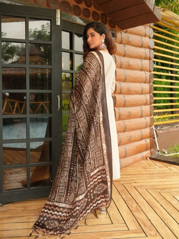 beige & brown ethnic printed dupatta set