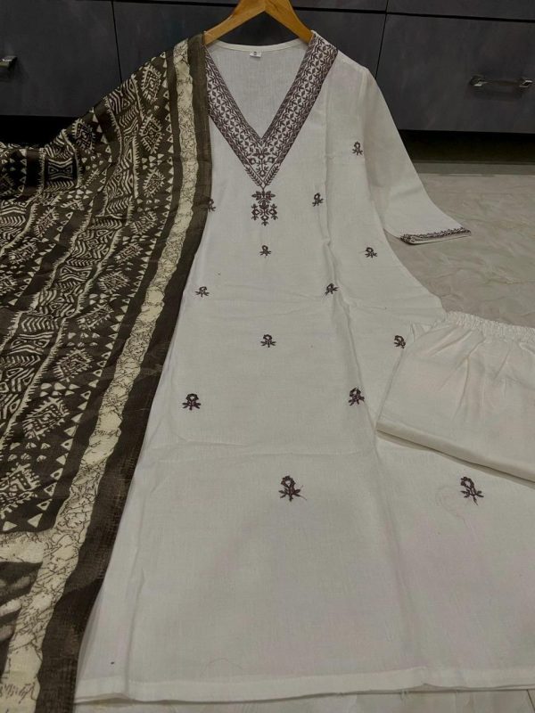 beige & brown ethnic printed dupatta set
