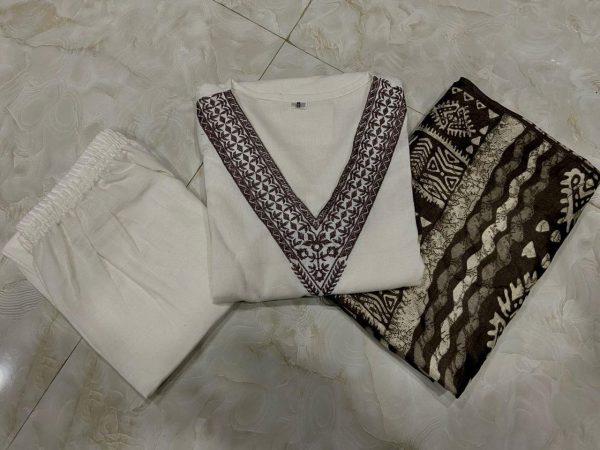 beige & brown ethnic printed dupatta set