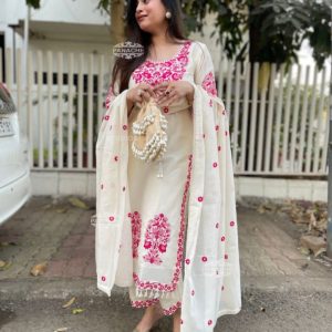 ivory floral embroidered dupatta set