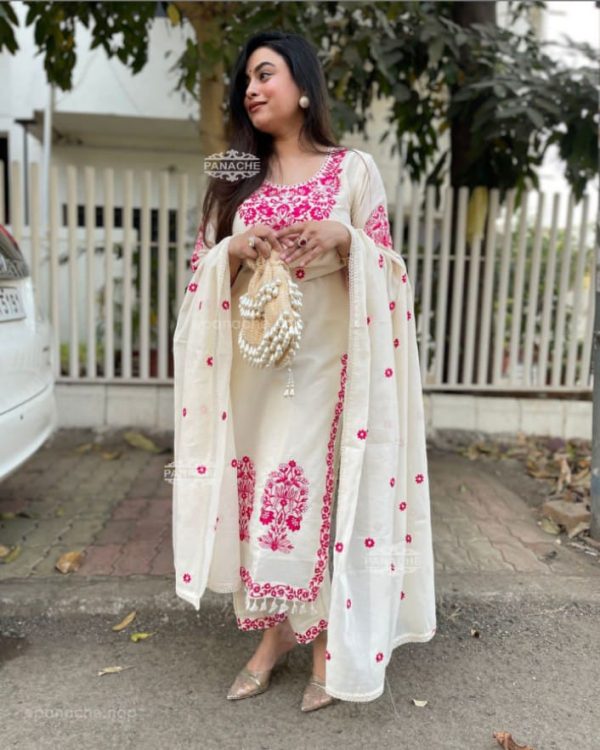 ivory floral embroidered dupatta set