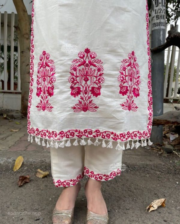 ivory floral embroidered dupatta set