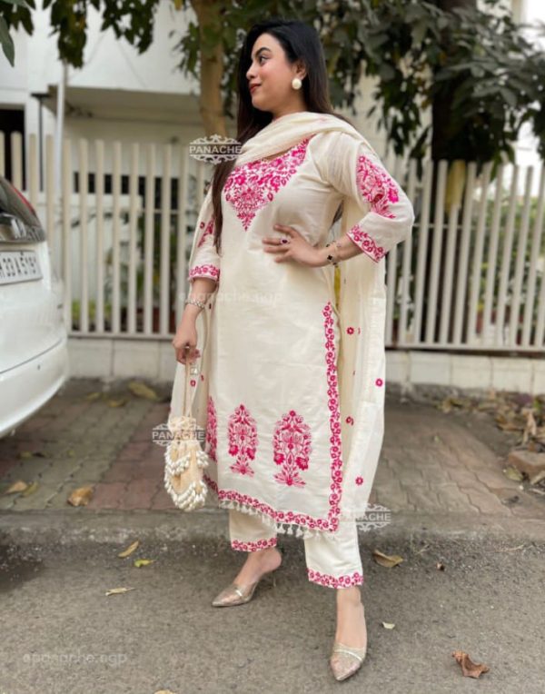 ivory floral embroidered dupatta set