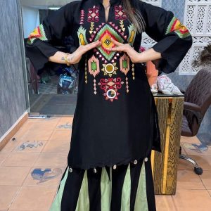 black embroidered ethnic co ord set