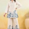 vory & blue printed kurti set with tassel detail