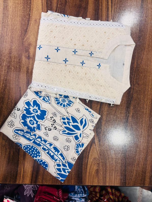 vory & blue printed kurti set with tassel detail