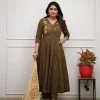 beautiful olive anarkali dupatta set