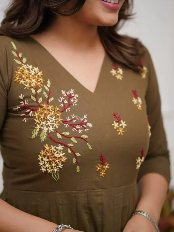 beautiful olive anarkali dupatta set