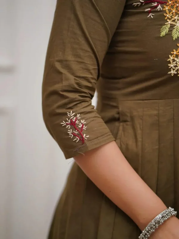 beautiful olive anarkali dupatta set