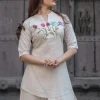 beige straight fit kurti & palazzo ensemble
