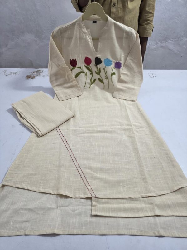 beige straight fit kurti & palazzo ensemble