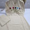 beige straight fit kurti & palazzo ensemble