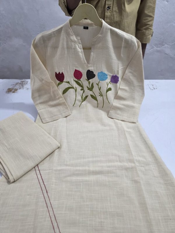 beige straight fit kurti & palazzo ensemble