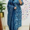 blue floral dupatta set
