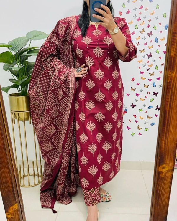 gulnaar red printed with dupatta set