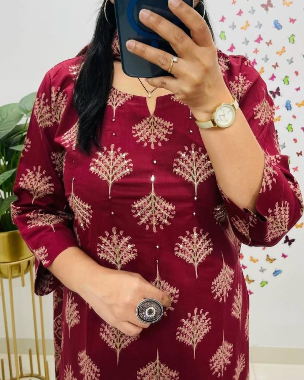 gulnaar red printed with dupatta set