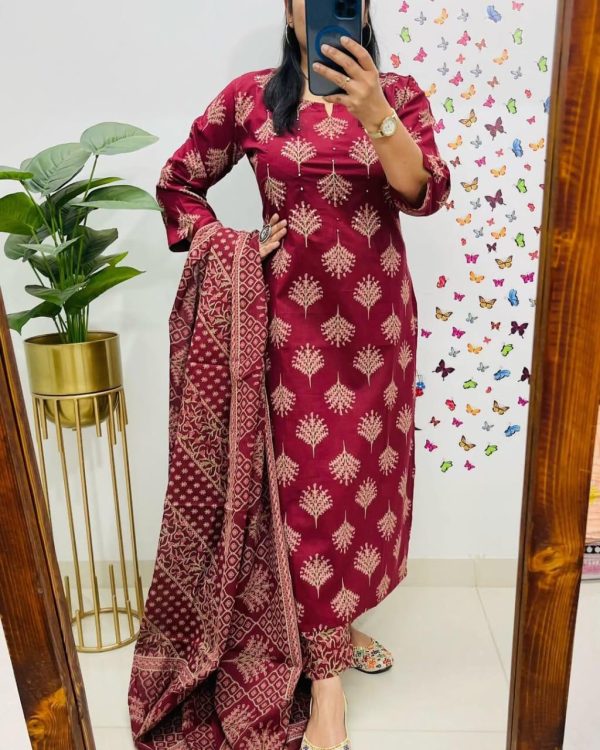 gulnaar red printed with dupatta set
