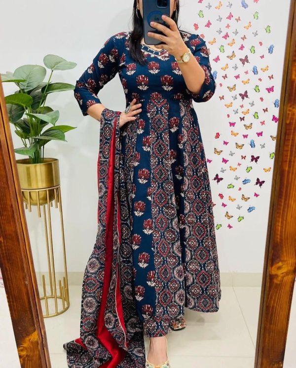 blue anarkali dupatta set