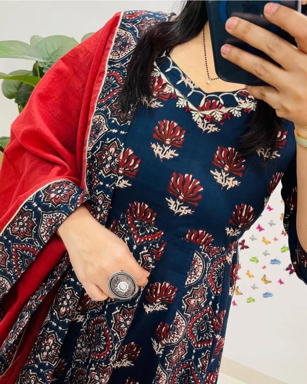 blue anarkali dupatta set
